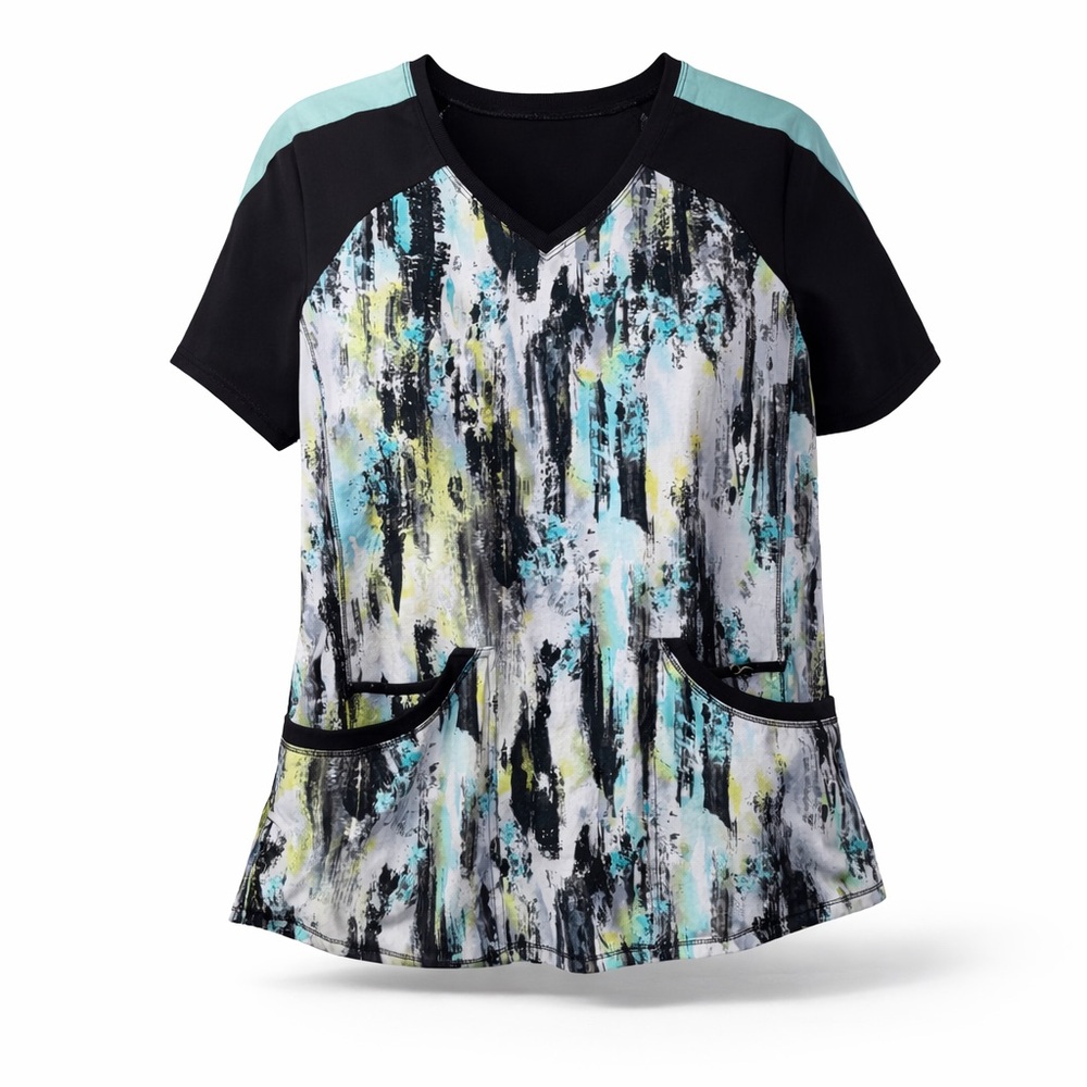 Infinity Scrubs Women's Medium Abstract Print V Neck Scrub Top
